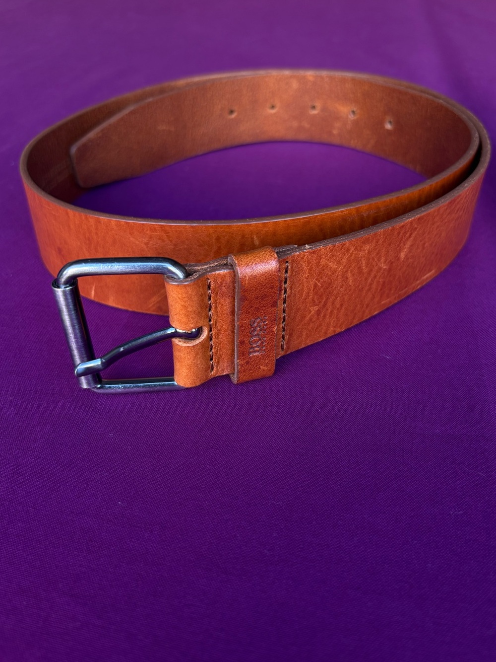 Hugo Boss Brown Leather Belt Size 34 Handmade Romania